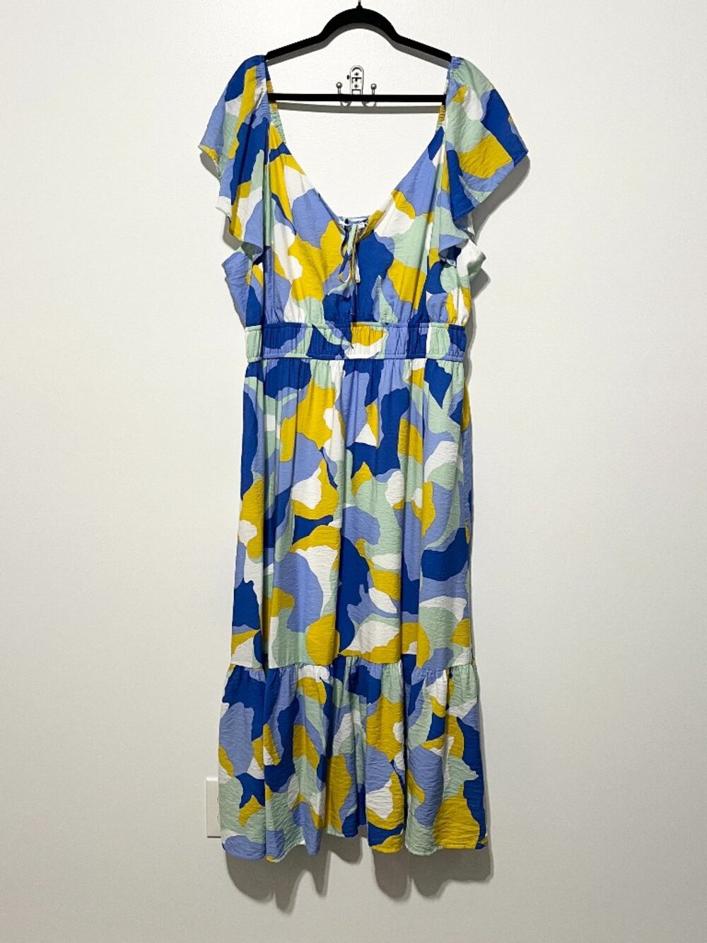 Womens Flutter Sleeve Babydoll Maxi Dress 2X Multicolor Tiered Flowy Summer